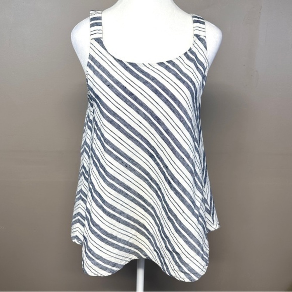 Artisan NY 100% Linen Diagonal Stripe Trapeze Tank Top Small Nautical Preppy